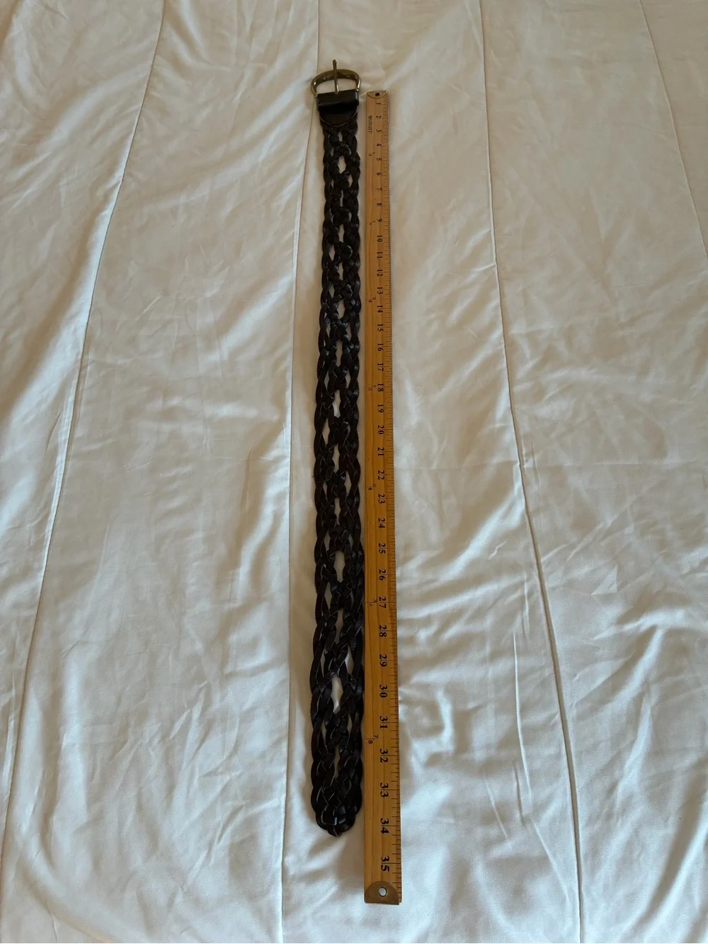 Brown leather casual woven belt brass buckle